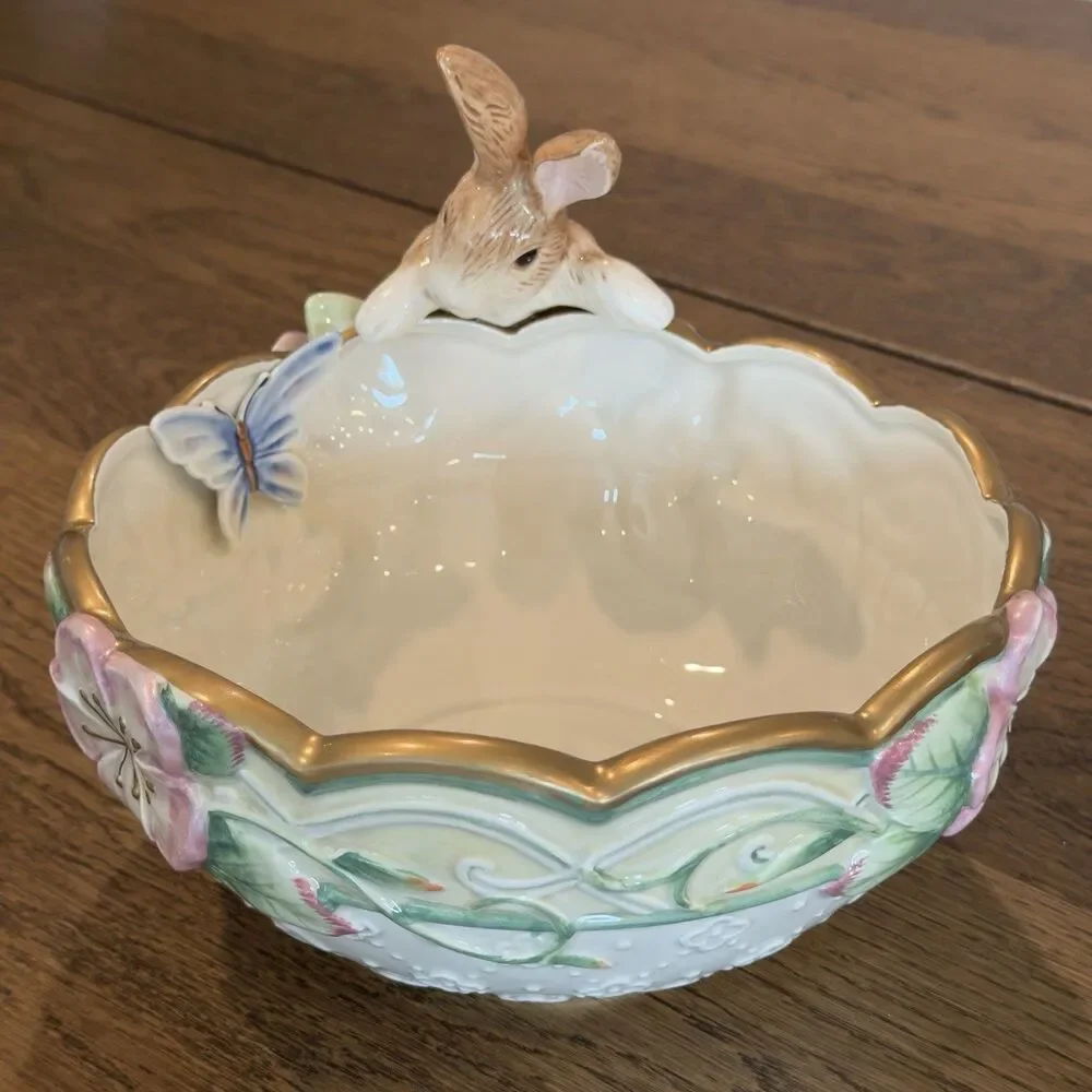 Fitz and Floyd Garden Rhapsody Serving Bowl 10.5” Ceramic Spring Easter Vintage